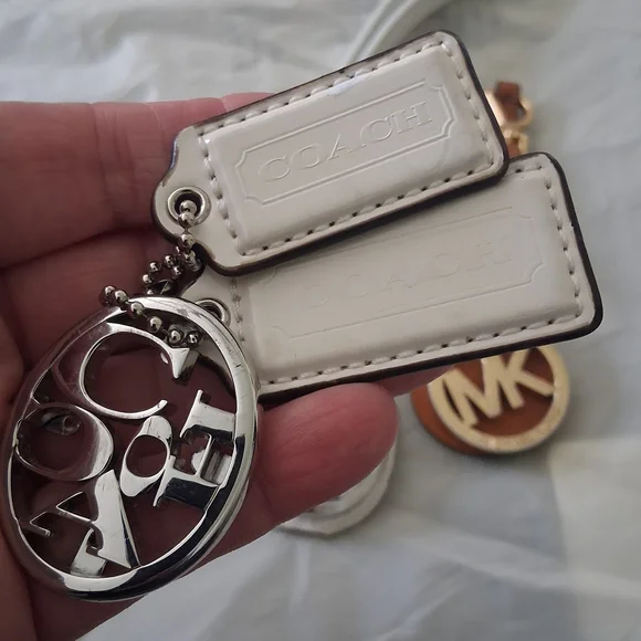 2 Coach White and Silver Logo Charm Keychain Set And 1 MK brown Leather - Picture 2 of 4